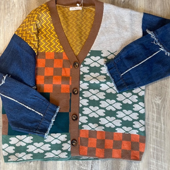 Laguna Multi Print + Denim Sleeve Cardigan - Picture 2 of 10